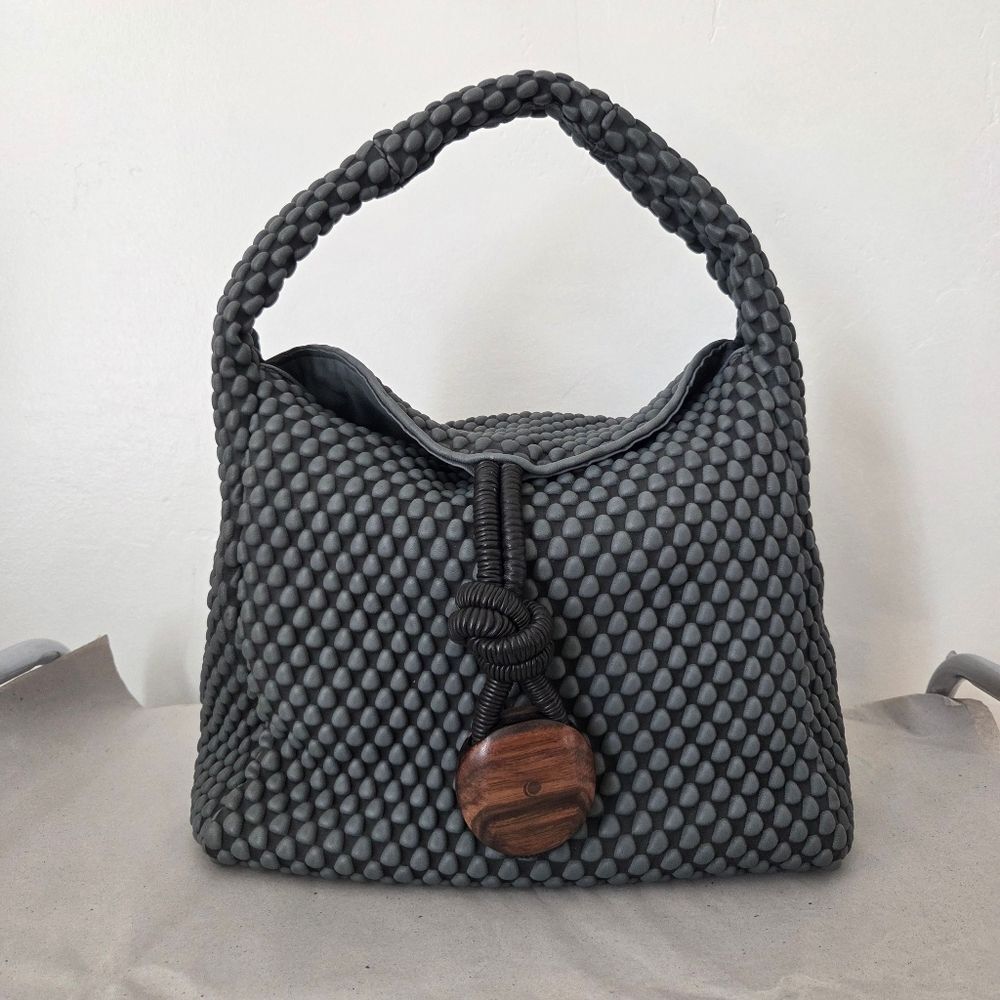 Tissa Fontaneda Uptown Handbag Gray Gasoline Wood Lamb's Leather